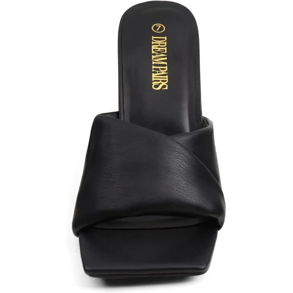 Women's Black Stiletto Heel Mules Open Toe Slip On Dress Pumps Sandal Party